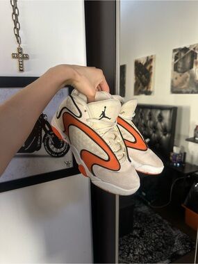 Nike Cream and Orange Jordan Wave Athletic Sneakers